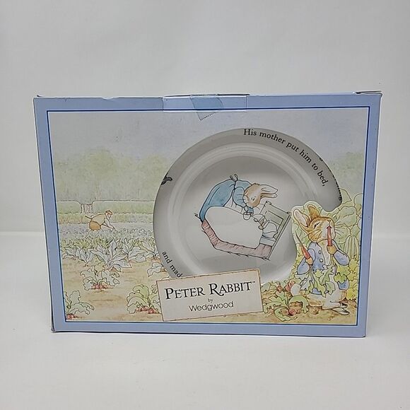 Vintage Wedgwood Beatrix Potter Peter Rabbit 3 Piece Set Plate Bowl Cup Open Box - Picture 3 of 6
